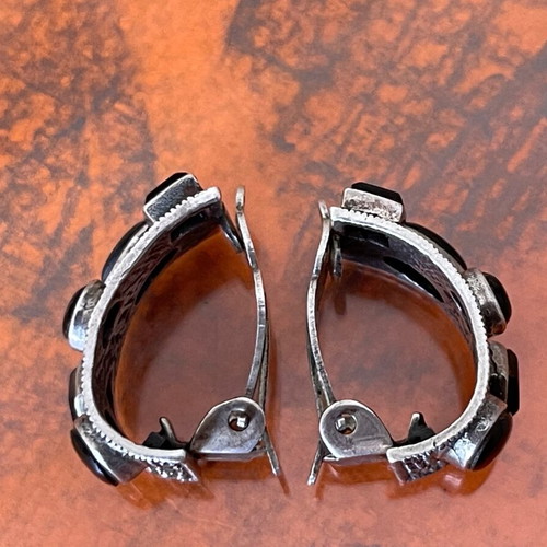 Large handmade silver vintage earrings 925 with agate like new, clip on