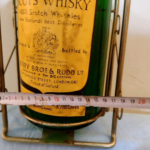 Vintage empty Cutty Sark whisky bottle 1 gallon with metal pourer and cradle used