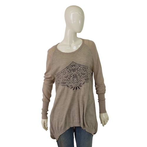 High Beige Wool Alpaca Sweater Pullover with Flowers used size M