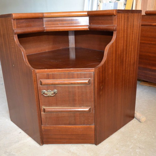 Double bed with nightstand used, storage space included