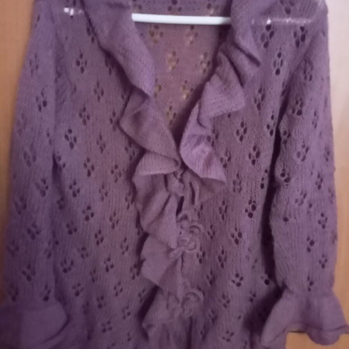 Handmade cardigan used, asymmetrical with ruffles, pink