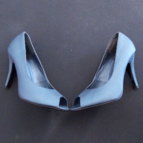Vintage leather peep toe blue pumps used, size 38