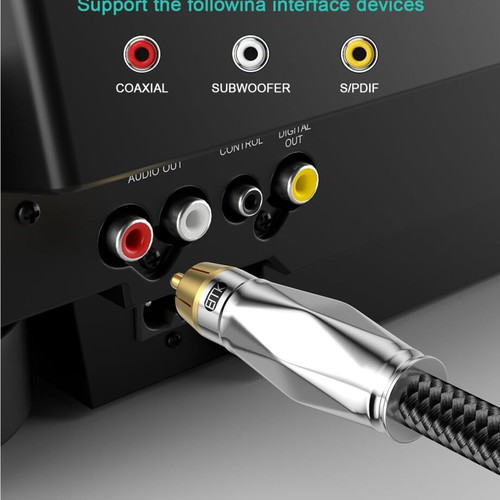 Subwoofer 3m Digital Coaxial Audio Cable RCA to RCA, 24K Gold-Plated