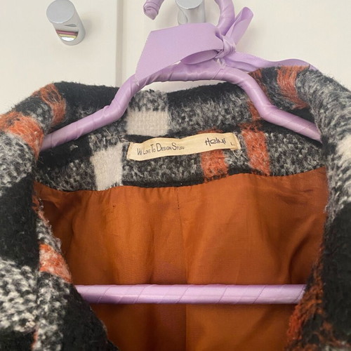 Helmi coat used, black and orange checkered, size L