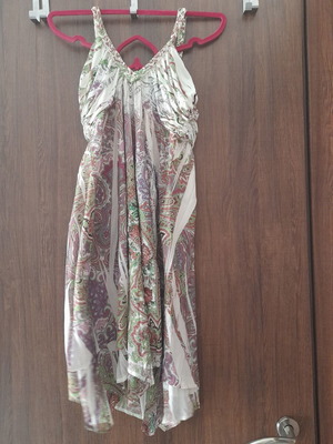 Colorful dress with rhinestones, Greek designer