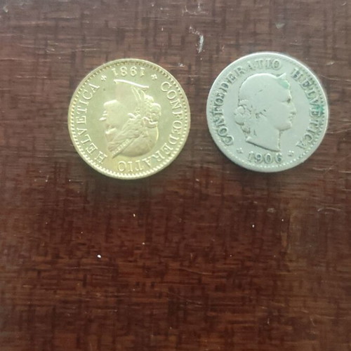 Swiss coins like new, five-cent and 20 cent pieces
