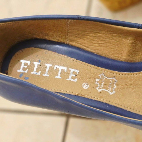 Elite platform wedge sandals, blue and beige, size 37, genuine leather