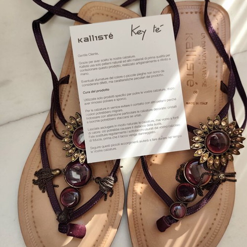 Kalliste leather sandals used, Grecian style with Swarovski stones