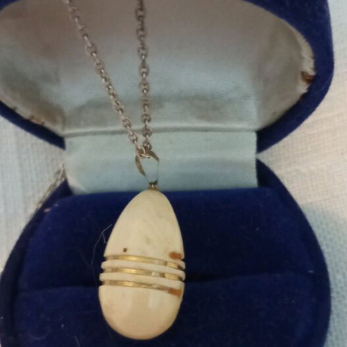 Silver necklace 925 teardrop pendant used with gold-plated details vintage