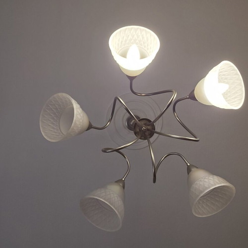 Classic 5-Light Ceiling Lamp, Nickel & Glass