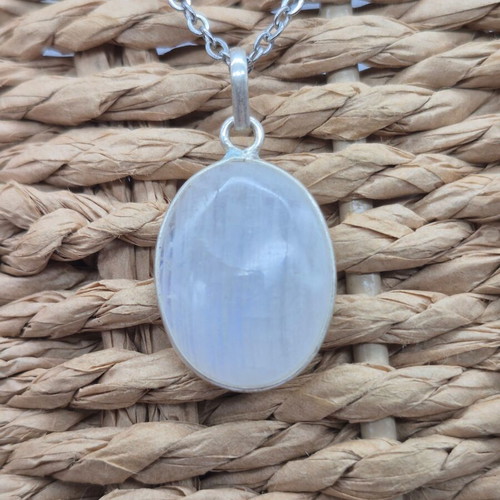Moonstone Silver 925 Necklace Oval Pendant with Stainless Steel Chain new