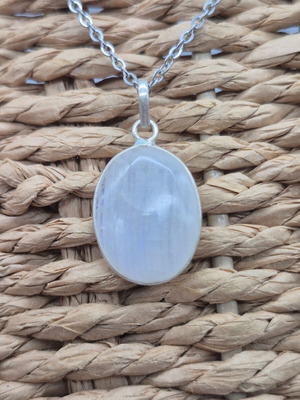 Moonstone Silver 925 Necklace Oval Pendant with Stainless Steel Chain new