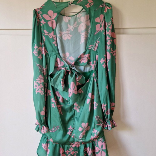 Long-sleeve satin mini dress Trendyol like new, pink and green