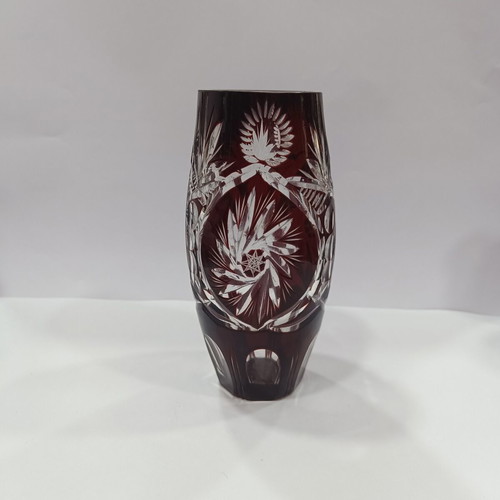 Vintage Bohemian Ruby Cut-to-Clear Crystal Vase