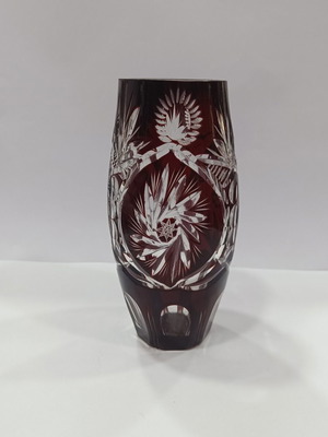 Vintage Bohemian Ruby Cut-to-Clear Crystal Vase