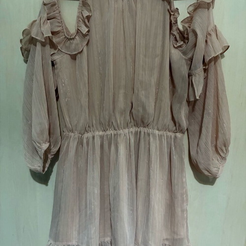 Blouse with unique cut new in pink nude with silver shine
