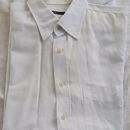 Men's short-sleeve shirt Glou XL white 55% linen 45% cotton like new