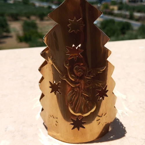 Bronze Christmas Candle Holder handmade, like new, angel design