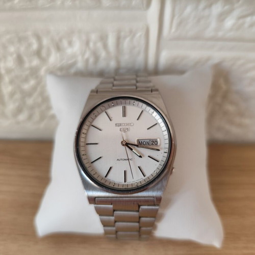 Seiko 5 Automatic Watch 6309-7080 Used, Vintage, White and Silver