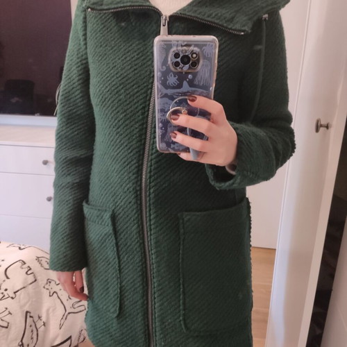 Esprit wool green coat with hood used, size M