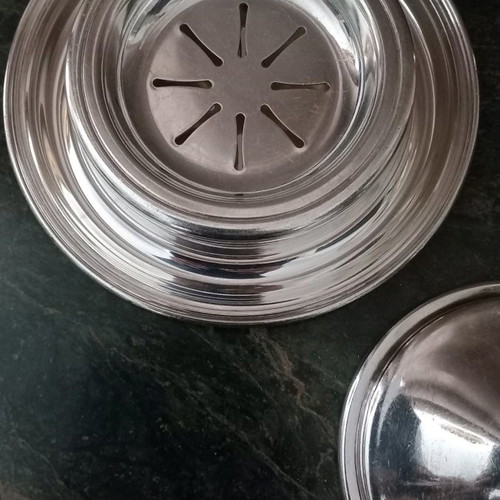Silver-plated caviar serving dish used with monogram M
