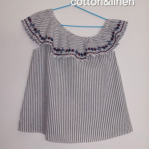 H&M cotton blouse, white and grey, size M