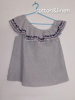 H&M cotton blouse, white and grey, size M