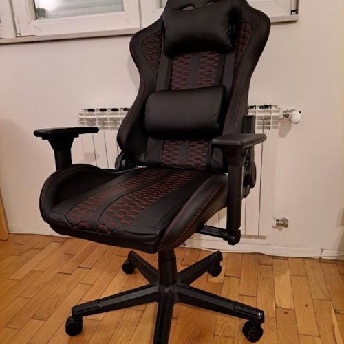 NIBE gaming chair like new, black faux leather with red details
