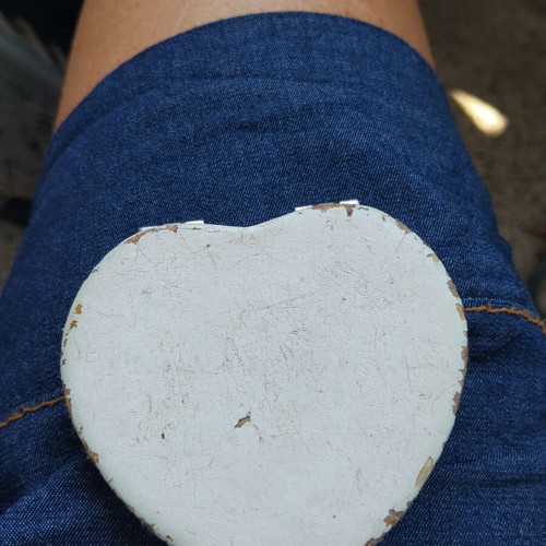 Vintage folding heart-shaped pocket mirror with Dubrovnik souvenir inscription