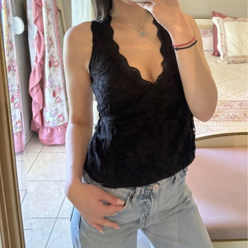 Vintage black lace wrap top like new, size S-M