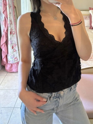 Vintage black lace wrap top like new, size S-M