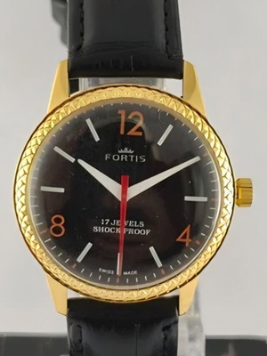 Fortis men's watch like new, manual winding, black with gold-plated