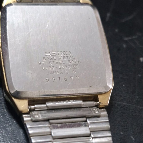 Seiko Quartz 6532-5260 vintage unisex watch black dial gold bracelet used