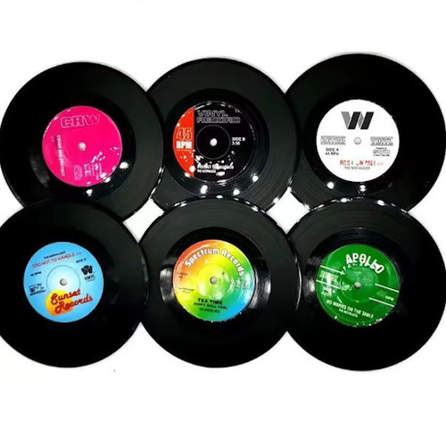 Set of 6 vinyl record coasters new, absorbent and non-slip