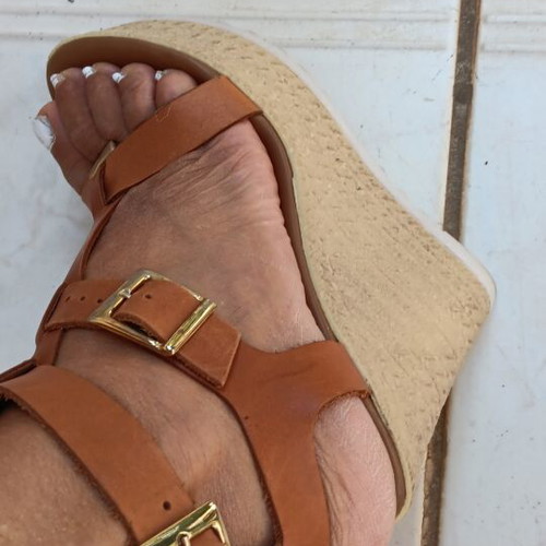 Bozikis leather platform sandals size 38, 10 cm heel, like new