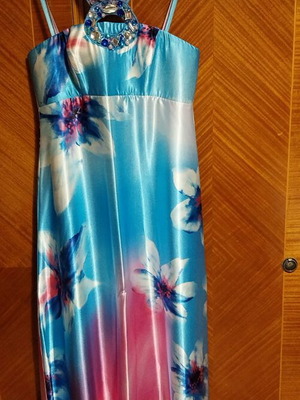 Giorgio Ajutanti Printed Abiye Dress like new, with rhinestone necklace
