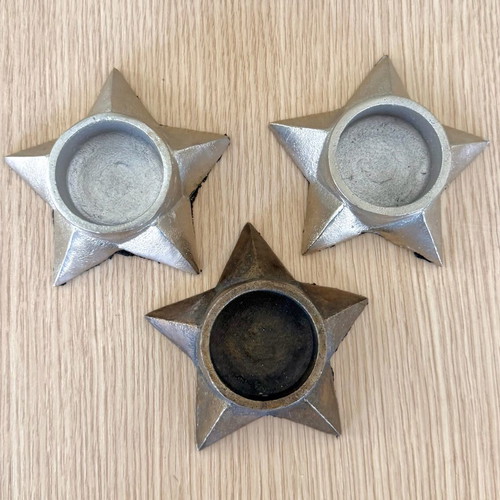 Metal Star Tealight Holders Set of 3 Rustic Industrial Style