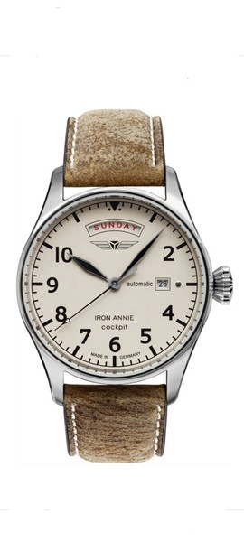 IRON ANNIE Flight Control Beige Leather Strap 42mm Automatic Αντρικό