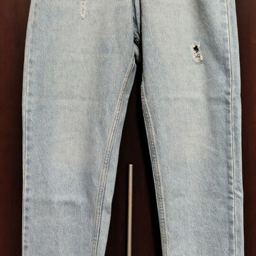 Women's high-waist jeans size 28 like new, turquoise with fabric details