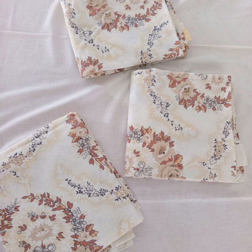 Set of 3 cotton single bed sheets used with beige-brown floral pattern