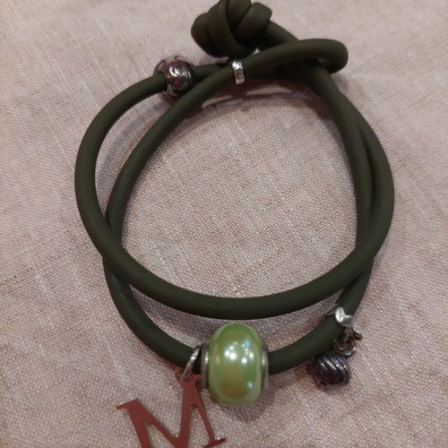 Bracelet with charms and monogram new, green and silver