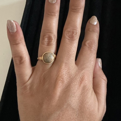 Handmade jasper earrings and adjustable brass ring set