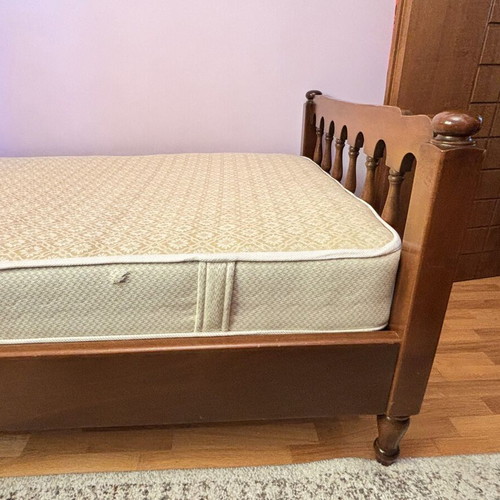 Wooden single bed with mattress used, walnut