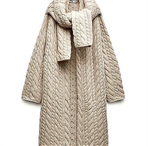 Zara 100% μαλλί πλεκτό παλτό