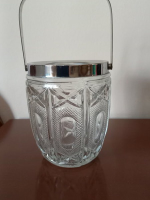 Glass ice bucket with INOX handle like new