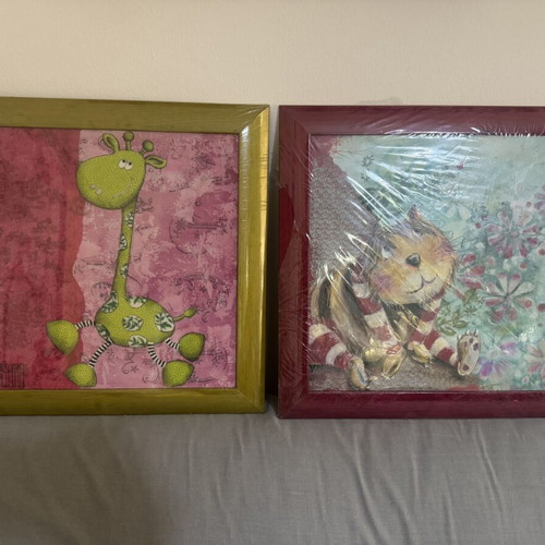 Children's framed art prints 36x36, new with plastic wrap