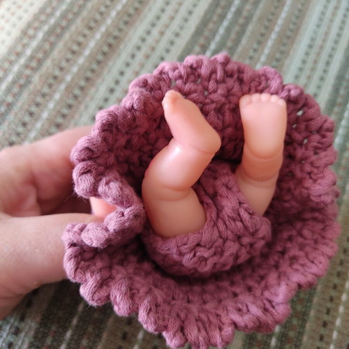 Vintage doll with handmade crochet dress
