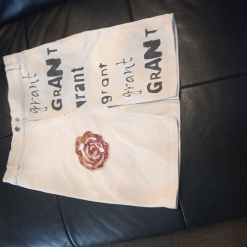 Denim girls' skirt used, short, white with front slit