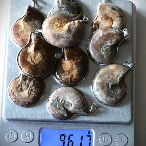 Fossil Ammonite Pendants pack of 10, handmade, 925 sterling silver