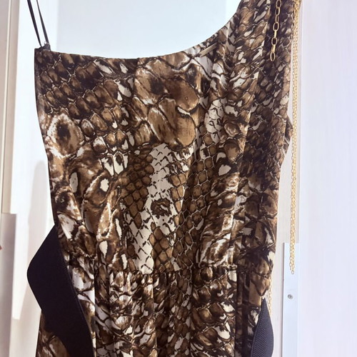 BSB Maxi Dress Animal Print Like New, One Shoulder with Chains